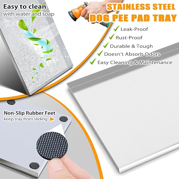 Dog Grass Pad with Tray, Reusable Large Artificial Turf Grass Potty and Puppy Pee Pads for Dogs, Portable Stainless Steel Dog Litter Box for Indoor/Outdoor Potty Training Toilet