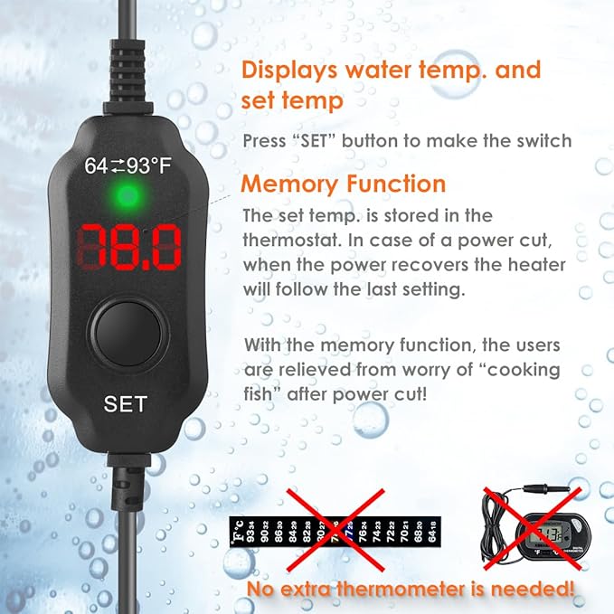 Super Compact 150W Fish Tank Heater, Submersible Aquarium Heater with LED Digital Display Thermostat, Adjustable Fish Heater for 15-30 Gallon Tanks