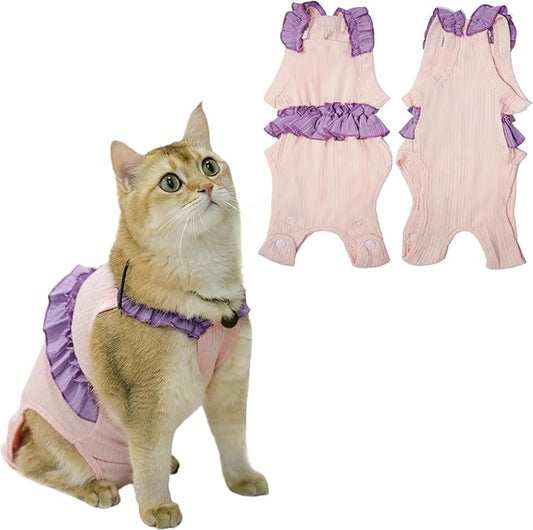 Cat Recovery Suit,Kitten Onesie After Surgery,E-Collar Alternative for Abdominal Wound and Skin Diseases,Soft Breathable Bodysuit After Spay（Pink-l）