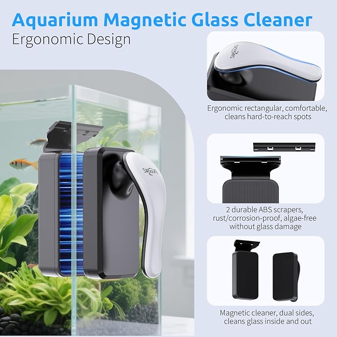 Magnetic Aquarium Glass Cleaner，Algae Scraper for Aquarium Fish Tank， Fish Tank Algae Clean Brush Dual-Sided Side Floating Aquarium Magnetic Brush (S)