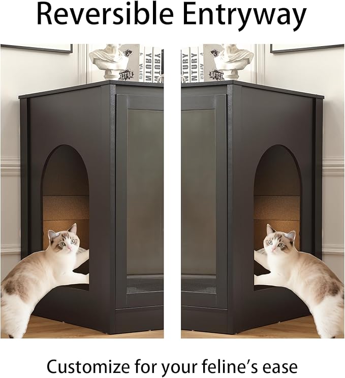 Cat Litter Robot Enclosure with Glass Cat-Observant Doors,Litter Robot Cabinet with Reversible and Optional Entry(Left or Right),Cozy LED for Cats,Power Outlet for More Choice, Black