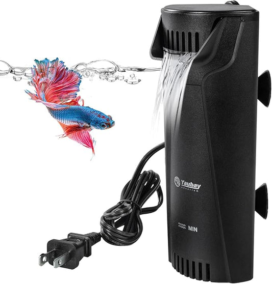 Quiet Internal Aquarium Filter, 3-Stage Bio-Filtration Low-Level Waterfall Small Power Filter with Protective Grate for Up to 10 Gallon Fish Turtle Shrimp Tank Filtration (Filter) (Filter)