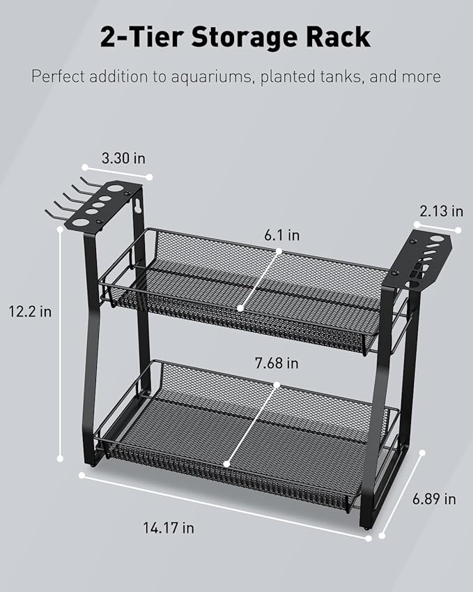 Pawfly Aquarium Tool Organizer, Detachable Metal Fish Tank Accessory Organizer, Aquascaping Tool Storage Rack for Terrariums, Shrimp Tanks & Planted Tanks, Fish Tank Maintenance Tool Holder Shelf