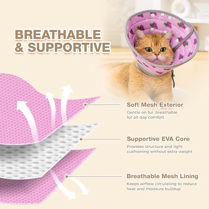 Avont Cat Cone Collar Soft to Stop Licking, Adjustable Foldable Lightweight Kitten Recovery Collar After Surgery for Small Dogs, Elizabeth Cone of Shame Alternative -Grape(S)