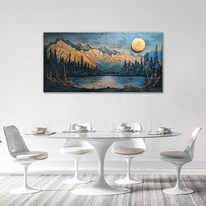 Extra Large Wall Art Mountain Forest Canvas Living Room Cabin Country Pictures Framed Prints Oversize Wall Decor Big Painting Artwork for Bedroom Dining Office Home 60"x30"