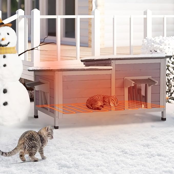 GUTINNEEN Outdoor Cat House Weatherproof Feral Kitty Shelter for Winter Cat Condo with Large Opening Roof (1-Story(AIR93-Heated))