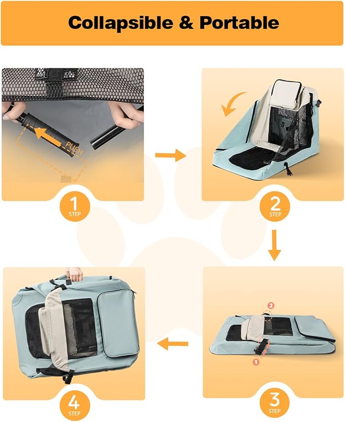 Extra Large Dog Crate with 2 Foldable Bowl, 36 Inch Collapsible Travel Dog Crate Kennel with Soft Blanket for Medium Dogs,Indoor & Outdoor (36" L x 25" W x 25" H, Blue)