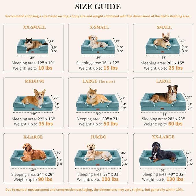 Comfort Expression Large Dog Beds Waterproof Orthopedic Foam Dog Sofa Beds Comfy Pet Bed with Washable Removable Cover & Non-Slip Bottom(Large,Washed Blue)