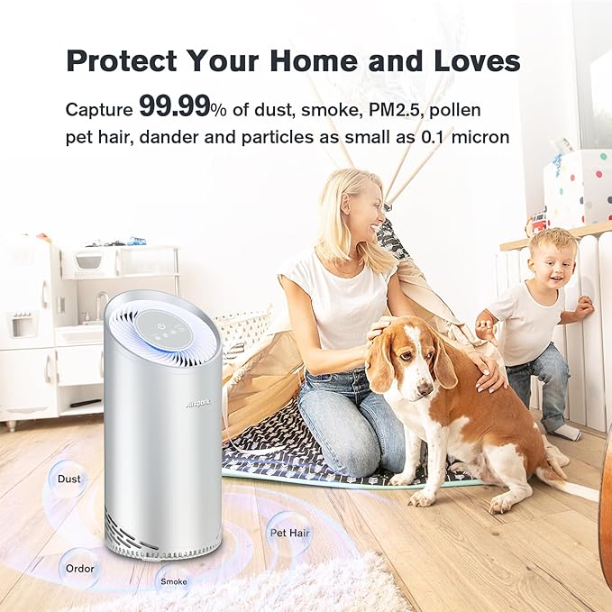 Aluminum Housing Air Purifiers for Home Bedroom Cover 1375ft². Washable Pre-Filter HEPA Air Purifier for Pets Hair Dander Odors, Filter 99.99% Smoke Dust Dander Pollen, Night Light Sleep Mode