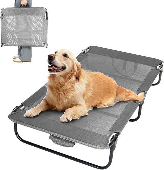 Dog Elevated Bed Foldable Portable Raised Bed Camping cot Outdoor Summer Dog Bed (Large, Grey-Textilene)