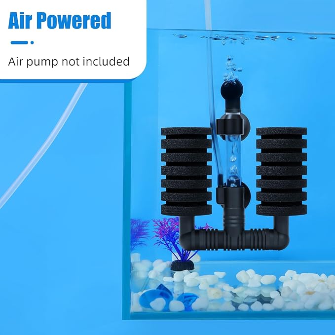 AQUANEAT 1 Pack Double Bio Sponge Filter, for Fry, Betta, Shrimp, Nano, Aquarium Fish Tank (Small up to 20Gal)