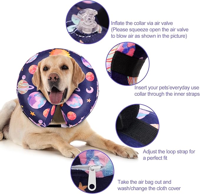 CuteBone Inflatable Dog Neck Donut with Removable Soft Fleece Covers for Small/Medium/Large Dogs and Cats After Surgery GWB11XL