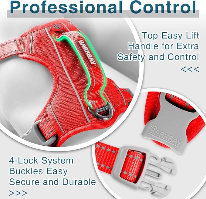 BARKBAY Dog Harness No Pull with ID Tag Pocket - Heavy Duty, Reflective, Easy Control for Large Dogs(Red,S)