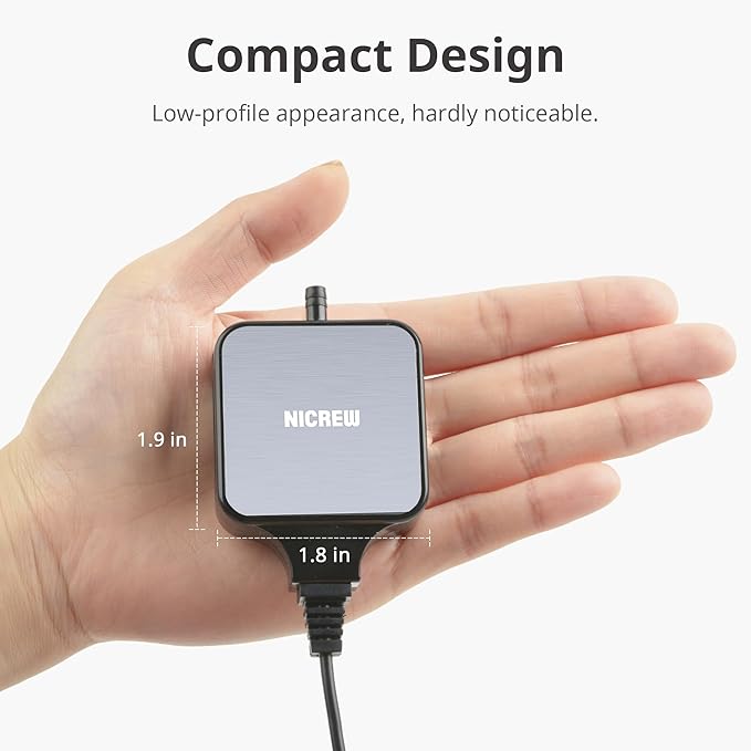 NICREW Nano Silent Aquarium Air Pump Black, Aquarium Aerator with Accessories for Up to 10 Gallon Fish Tank, Super Quiet, 0.3 L/min, 1.5 Watts