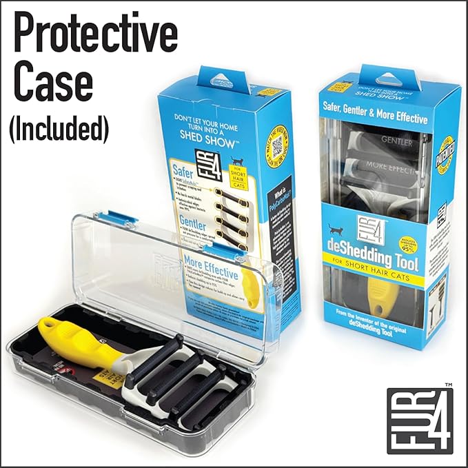 FUR4 deShedding Tool for Short Hair Cats - Innovative Cat Grooming Brush with 4 Composite Carbon Fiber Edges for Effective Fur Removal - Cat Hair Deshedder Brush for a Comfortable Grooming Experience