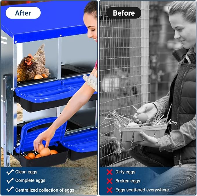 Chicken Nesting Box, 10 Hole 2 Layer Hen Nest Boxes, Roll Away Eggs Laying Boxes,Cleanable Pull Out Hen Roosting Boxes