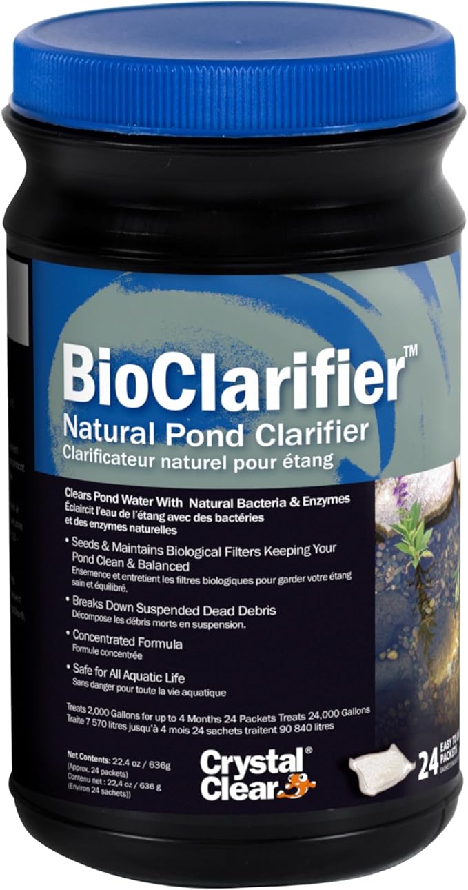 CrystalClear BioClarifier Small Pond & Water Garden Clarifier & Cleaner, Cloudy Water Beneficial Microbe Treatment, Fish, Plant & Pet Safe, 24 Packets