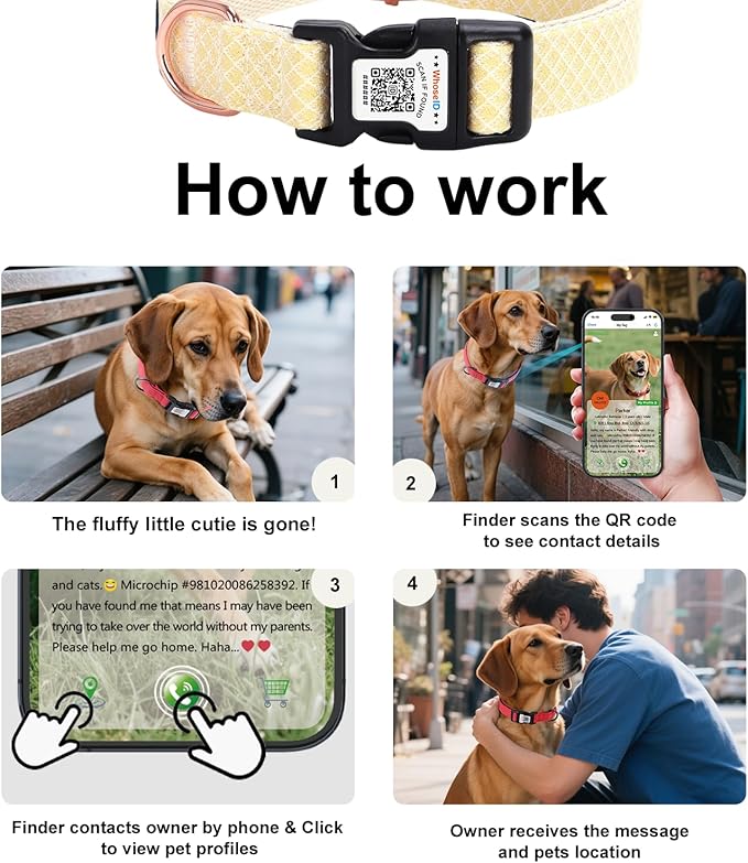 Dog Collar with Waterproof AirTag Holder & Anti-Lost QR Code, Cute Bling Warpping Adjustable Width for Small Medium Large Pet (Yellow, M)