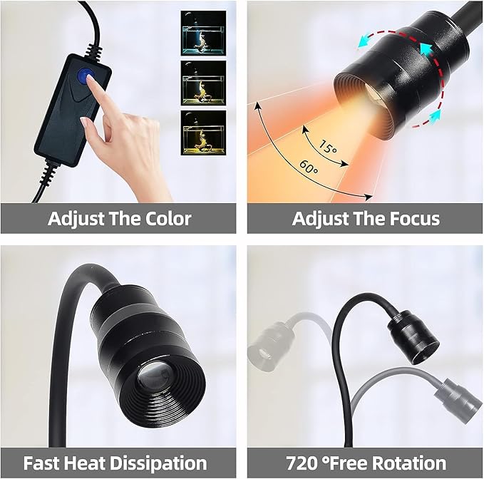 UPETTOOLS Aquarium Light Full Spectrum Fish Tank Lights LED Zoom Lights for Plants 3 Colors Adjustable Focal Length 10w