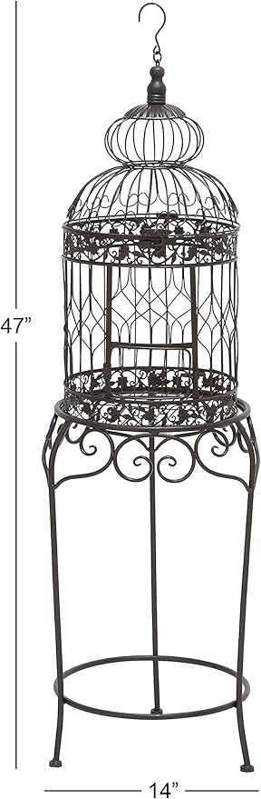 Deco 79 Vintage Metal Free-Standing Birdcage, 14" x 14" x 47", Black
