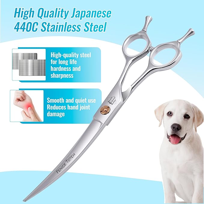Dog Grooming Scissors: 7.0 inch Curved Pet Shears Made Of Japanese 440C Advanced Stainless Steel Professional Grooming Scissors for Dogs Cats and Other Pets