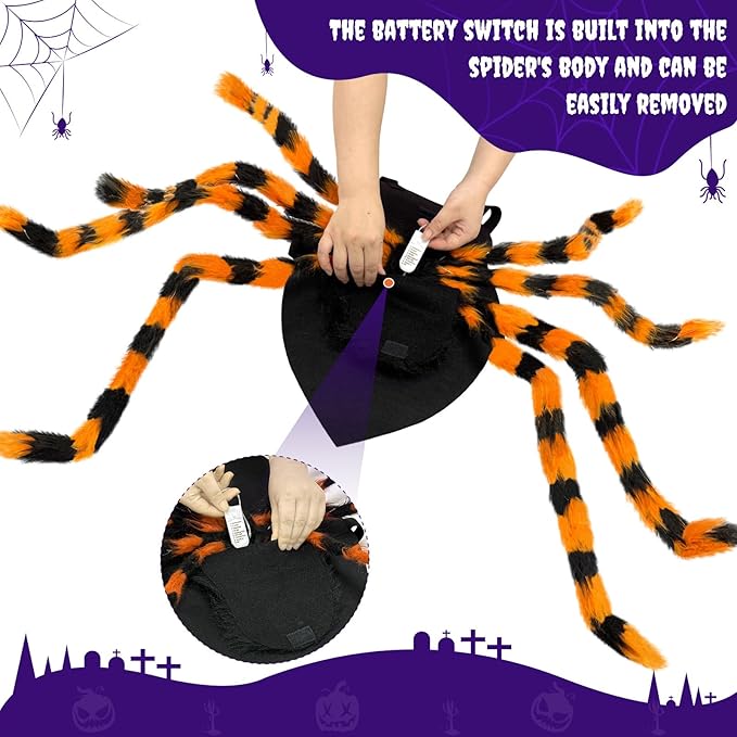 Dog Halloween Costume Large Breed, Furry Dog Spider Costume with 64 LED, Funny Halloween Dogs Costumes for Large Dogs Medium Pet Halloween Party Cosplay (Orange)