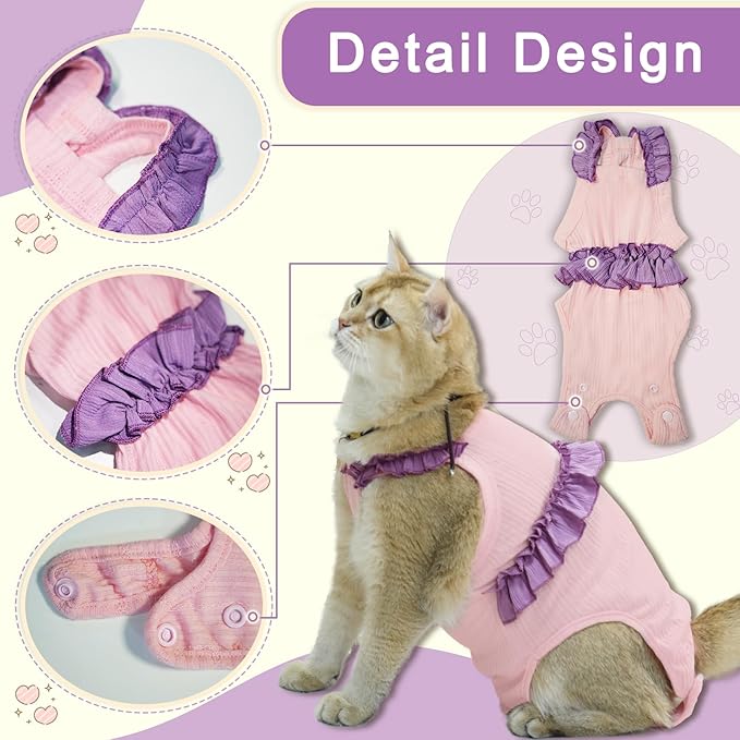 Cat Recovery Suit,Kitten Onesie After Surgery,E-Collar Alternative for Abdominal Wound and Skin Diseases,Soft Breathable Bodysuit After Spay（Beige-m）