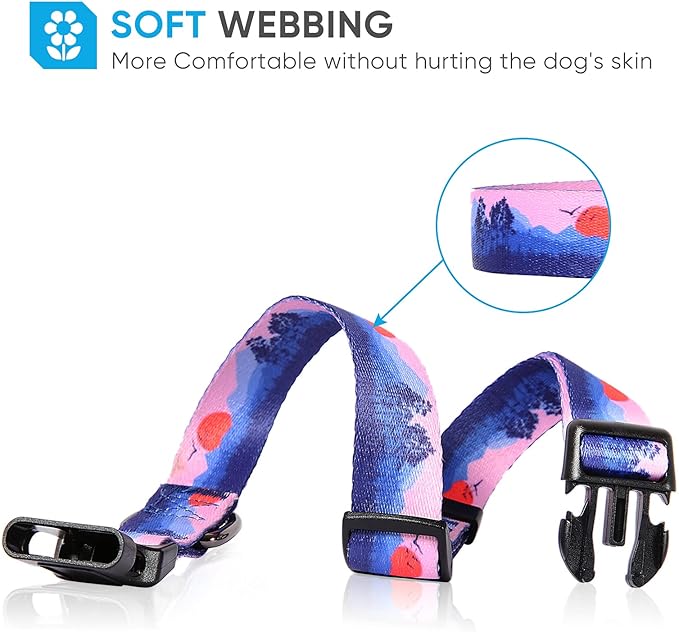 HEELE Dog Collar, Adjustable Soft Dog Collar for Small Medium Large Dogs,Floral Patterned Puppy Collars with Quick Release Buckle L Length 15.94''-25.59'