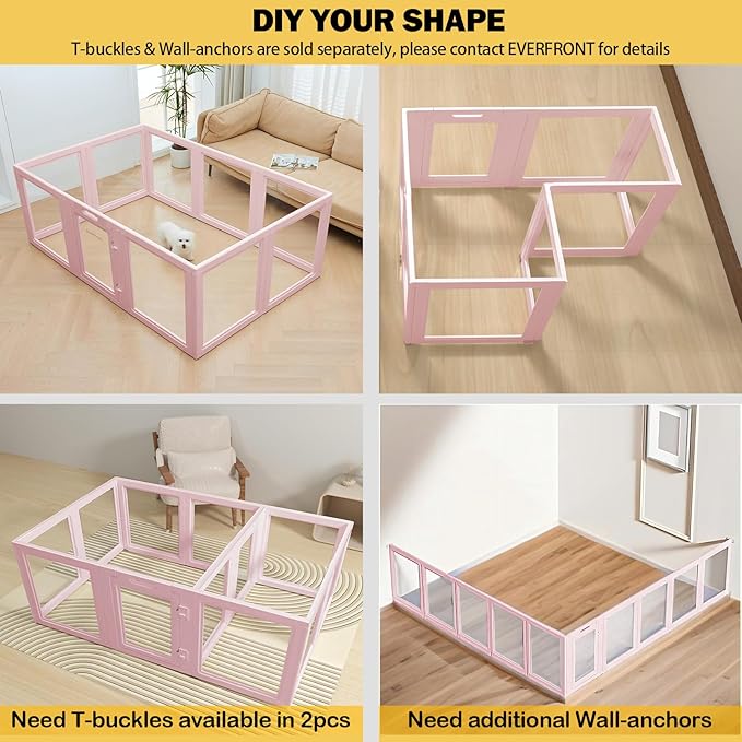 Clear Acrylic Plastic Dog Playpen - Clear Dog Play Pen - Easy Assemble Acrylic Dog Playpen - Puppy Playpen, Cat Playpen, Small Animal Playpen, Dog Play Pen Indoors (Pink-30.3" H, 8PCS)
