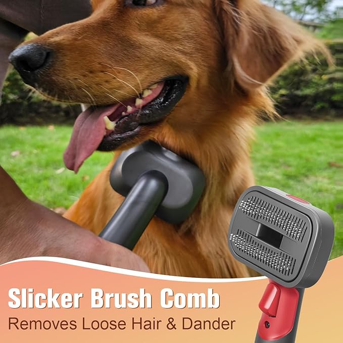 FUNTECK 2-in-1 Dog Hair Vacuum Brush for Grooming & Shedding Compatible with Dyson Gen5, V15, V12, V11, V10, V8, V7 – Removes Loose Hair, Dander, Undercoat & Tangles – Self-Cleaning Design