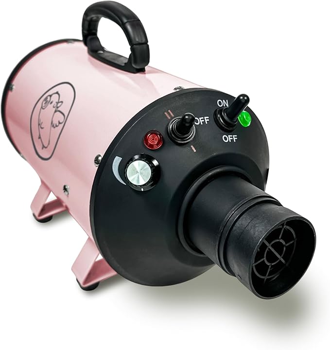 Flying Pig High Velocity Dog Pet Grooming Dryer w/Heater (Pastel Pink w/Grey Logo)