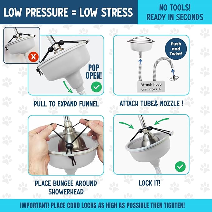 5-MinutePetBath Dog Bath Hose Attachment - Shower Head Accessory for Dog Washing - Low Stress Pet Shower - Portable Wash Station for Grooming, Rinse & Cleaning - Attachable Bathing Essential - Pink