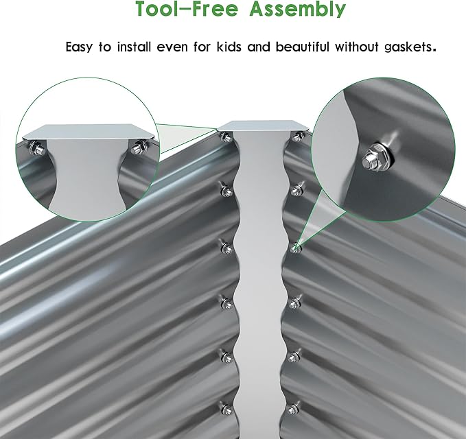 EKX 4x2x2FT Galvanized Raised Garden Bed, Raised Garden Bed Kit-Metal Planter Box Outdoor,Planting for Vegetables, Fruits,Herbs, Flowers-Slive