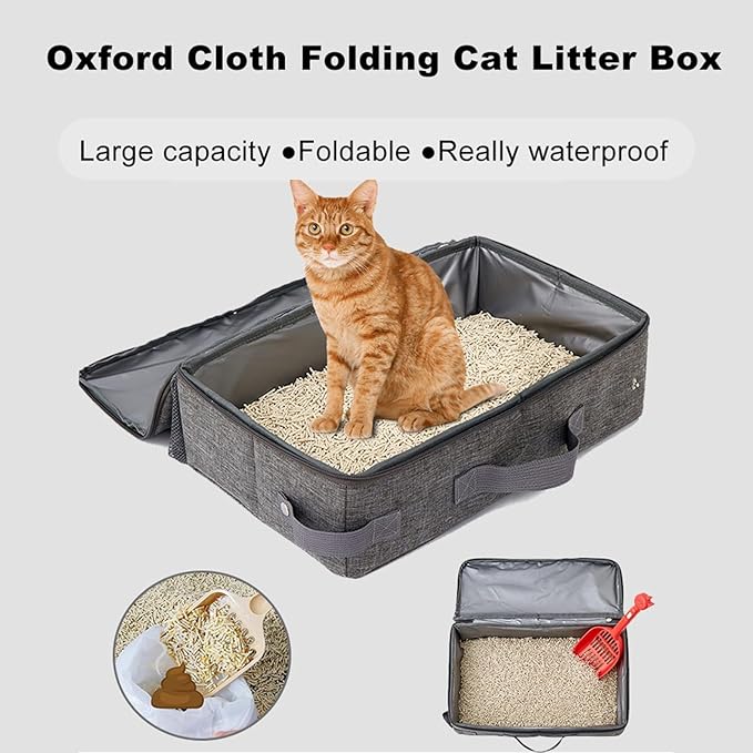 Cat Travel Litter Box, Portable Collapsible Litter Box with Lid, Small Pet Litter Box Leak Proof Litter Carrier for Cat (Rectangular)