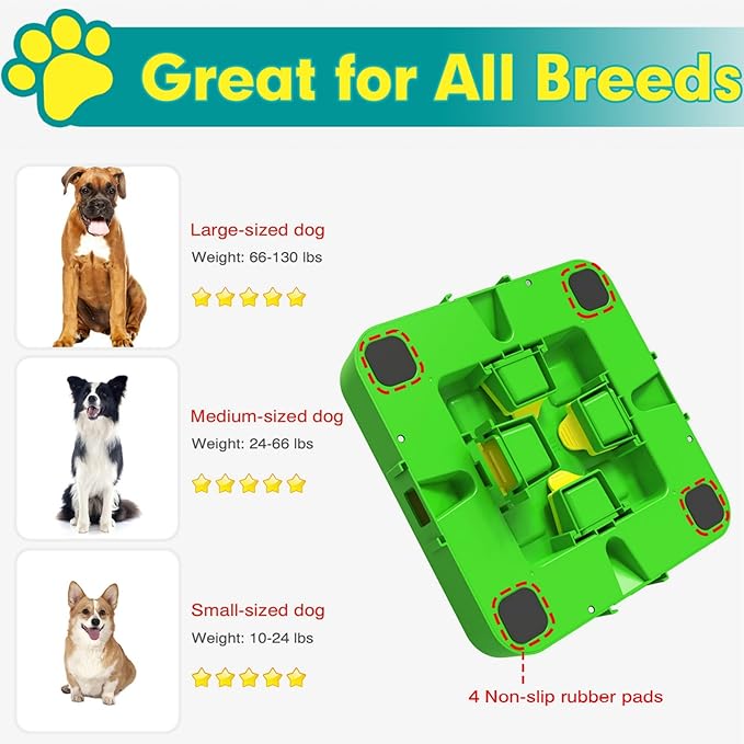 Dog Puzzle Toy Mental Stimulation - Level 3 in 1 Dogs Food Feeder Puzzle, Dog Treat Puzzle Feeder (Advanced-Green Board)