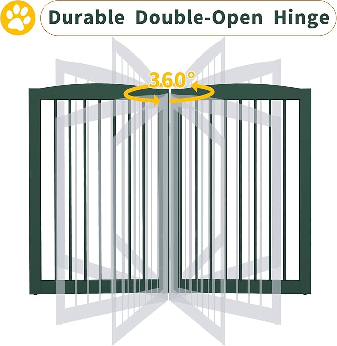 Freestanding Pet Gate for Dogs, Foldable Wooden Dog Gate for House Indoor, Step Over Pet Puppy Safety Fence for Stair, Doorway,Hall, Support Feet Included,3 Panels 32",Green