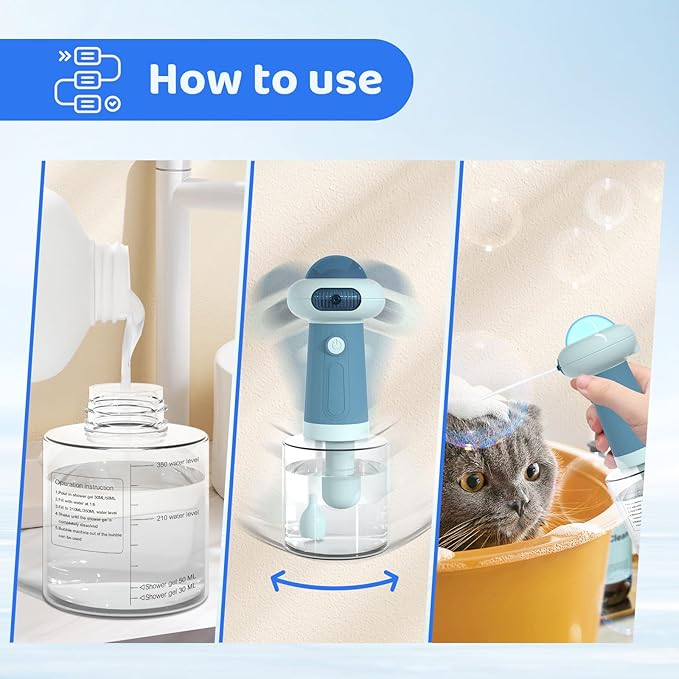 Dog Shampoo Dispenser, UFO Dog Shampoo Sprayer, Electric Foaming Shampoo Dispenser for Dog and Cat Washing, for Bathtub, Kitchen Sink, Bathroom Cleaning, Blue