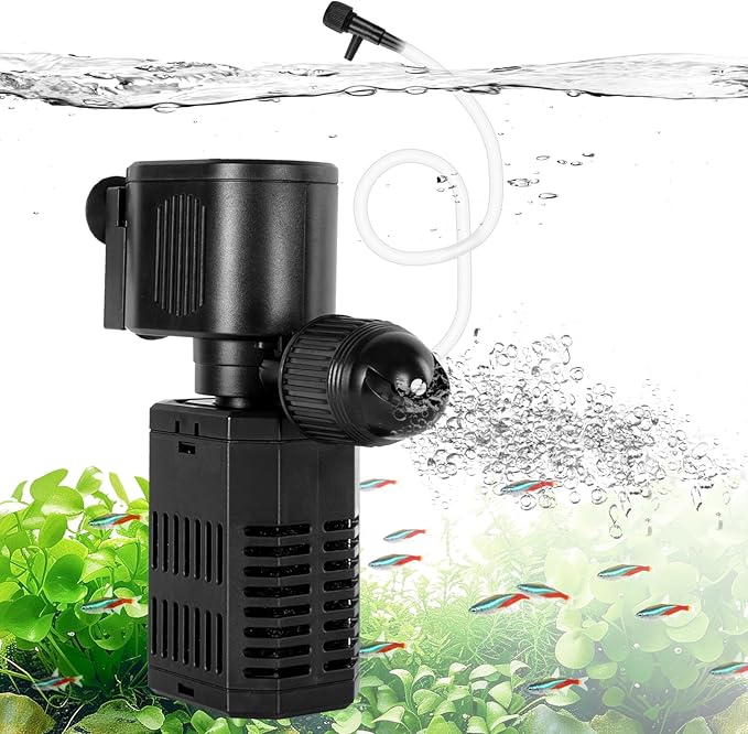 OiiBO 11W Aquarium Internal Filter, 317 GPH Fish Tank With Adjustable Aeration System, 360 Wave-Maker Submersible for 10-50 Gallon Tank - Black