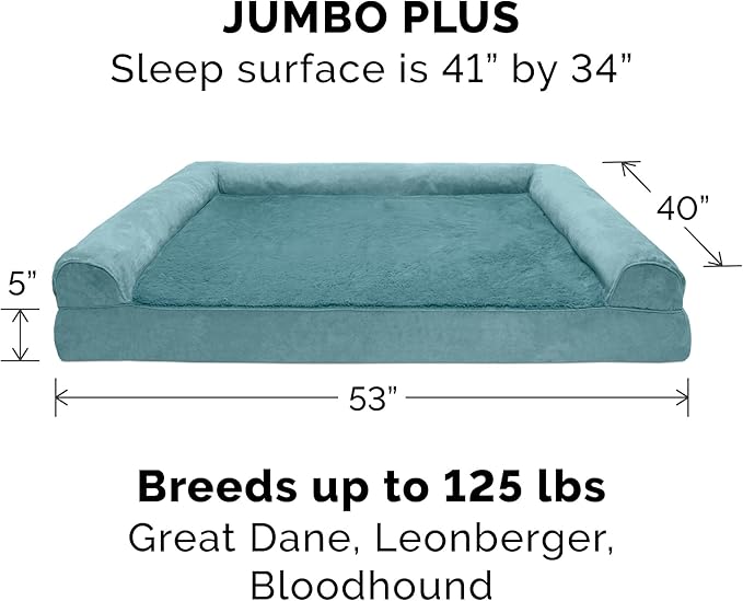 Furhaven Cooling Gel Dog Bed for Large Dogs w/ Removable Bolsters & Washable Cover, For Dogs Up to 125 lbs - Plush & Suede Sofa - Deep Pool, Jumbo Plus/XXL