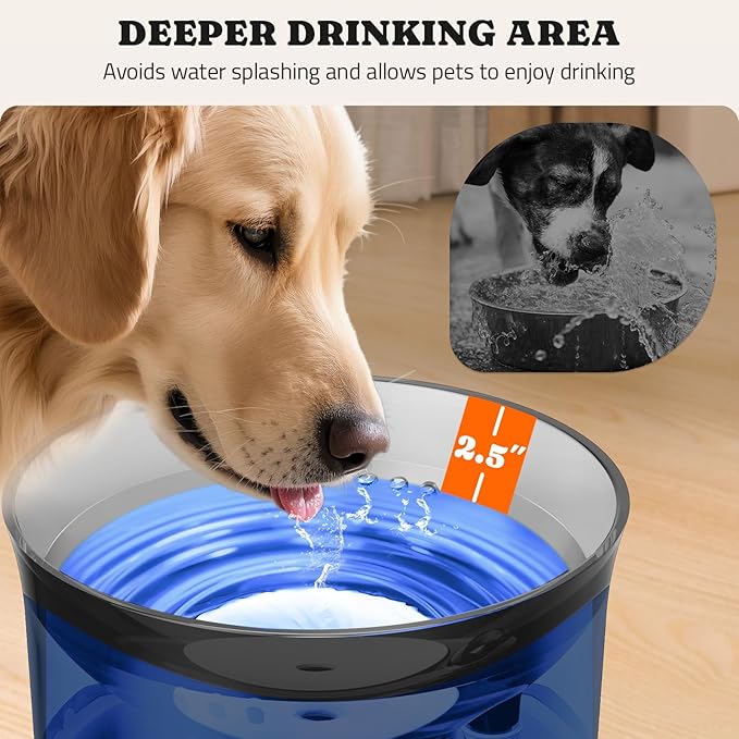 Dog Water Fountain with Vortex Filtration Design, 3.5L/123oz Elevated Dog Water Bowl for Large Medium Dogs & Cats, Automatic No Spill Water Dispenser with Deep Drinking Area and Ultra-Quiet Pump