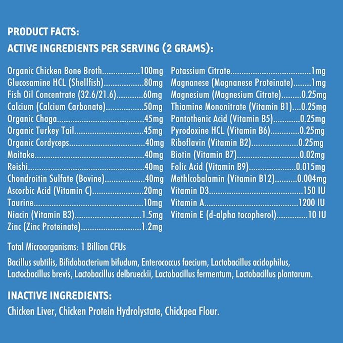 iHeartDogs 24-in-1 Adult Dog Multivitamin Daily+ Total Health Support Powder with Probiotics, Omega-3, Glucosamine, Mushrooms & Bone Broth - 60 Servings