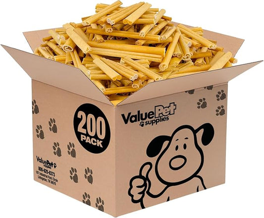 ValueBull USA Pig Skin Retriever Rolls, 6 Inch, Smoked, 200 Count Bulk Pack - Premium USA Pork Hide Dog Chews, One-Piece, Easy Digestion, High Protein