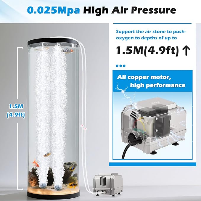 hygger 5W/8W Aquarium Air Pump: Powerful Adjustable Fish Tank Air Pump, Dual Outlets Oxygen Aerator, Oxygen Pump for Up to 200 Gallons Aquariums, for Freshwater, Saltwater, Hydroponics