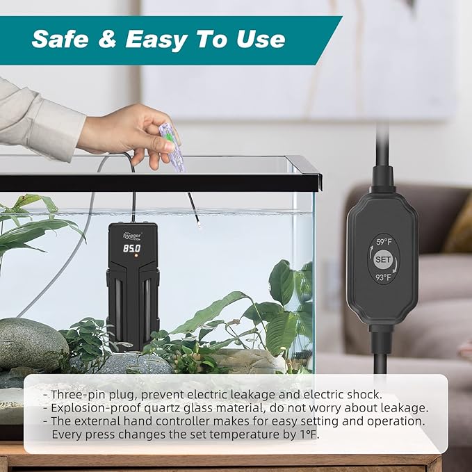 hygger Aquarium Heater,75W/150W/300W Submersible Fish Tank Water Heater Double Quartz Explosion-Proof with for Freshwater Saltwater Tank