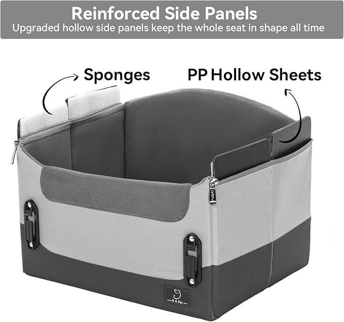 A4Pet Dog Car Seats for Small Dogs, Booster Car Seat with Patent Buckles & Clip-On Safety Leash, Pet Seat for Puppy Small Dogs Cats Under 25 Lbs, Grey