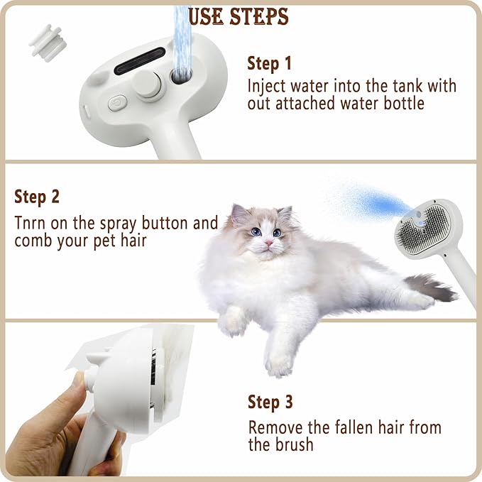 4 in 1 Cat Steam Brush, Self Cleaning Steamy Pet Brush, Anti Static Pet Spray Hair Removal Comb for Removes Loose Hair and Reduces Shedding
