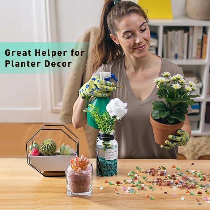 Tumbled Chips Stones Green Turquoise Crushed Crystal Quartz 3 Lb, Polished Natural Aquarium Gravel Rocks Gemstone Pebbles for Fish Tank, Vase Fillers, Succulent Plants Decor