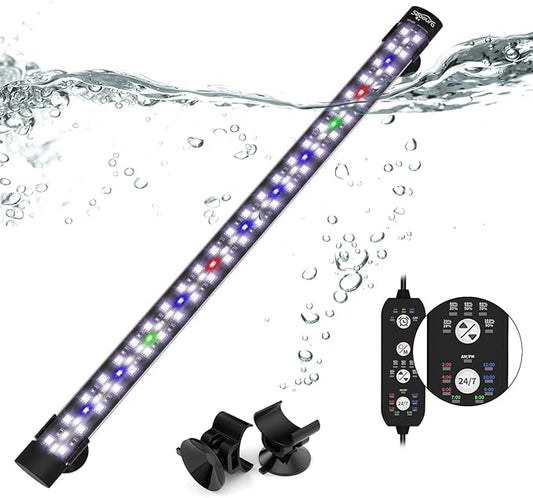 Submersible Aquarium Light for 20 to 35 Inch Fish Tank, 24/7 Cycle Fish Tank Light with Timer, Aquarium Plant Light with Full Spectrum+7 Single Colors, Auto On/Off, Adjustable Brightness