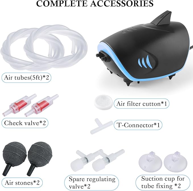 HITOP 3W 6W Silent Aquarium Air Pump -80GPH/160GPH Large Air Volume Fish Aerator, Adjustable Oxygen Pump for Fish Tank up to 300 Gallon