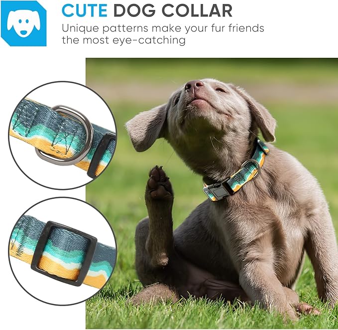 HEELE Dog Collar, Adjustable Soft Dog Collar for Small Medium Large Dogs,Floral Patterned Puppy Collars with Quick Release Buckle M Length 13.39''-20.87''